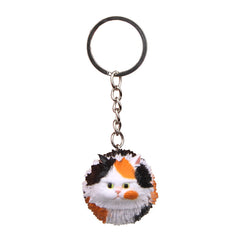 Round Little Tiger Cat Keychain Cartoon Key Ring Ornament, White, 3 Color, Black, Coffee White, Yellow White, Gray