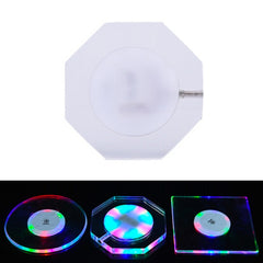LED Light Up Acrylic Coaster Transparent Crystal Base, 100x4mm Round, 100x4mm Octagonal, 100x4mm Square