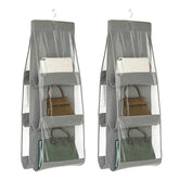 2pcs Double Sided Transparent Storage Bag Bedroom Wardrobe Storage Dustproof Hanging Bag, Gray 6 Grid, Black 6 Grid, Gray 8 Grid, Black 8 Grid