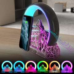 Flame Mountain Ambient Light Wireless Charger Smart Alarm Clock Bluetooth Speaker with Wake-up Function, CHS-NL20 (Black), CHS-NL20 (White)