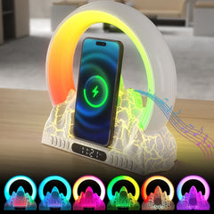 Flame Mountain Ambient Light Wireless Charger Smart Alarm Clock Bluetooth Speaker with Wake-up Function, CHS-NL20 (Black), CHS-NL20 (White)