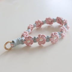 Handmade Braided Cell Phone Chain Daisy Flower Braided Rope Keychain Bag Pendant