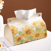 Oil Printed Leather Tissue Box Living Room Decorative Tissue Storage Bag, Pink, Purple, Yellow, Blue Rose, Pink Rose, Yellow Sunflower