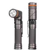 90 Degree Foldable Flashlight White / Red / Green Lights Waterproof Magnetic Torch, Built In 18650 Lithium Battery