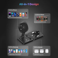 M9 3-In-1 Portable Magnetic Folding Wireless Charger Fast Charging Bracket