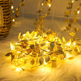 LED Artificial Golden Leaf Vine Light String For Christmas Holiday Decoration, 2m 20 Lights, 3m 30 Lights, 5m 50 Lights, 10m 100 Lights