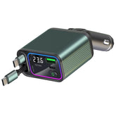 Dual Retractable Cable Auto Stowage Running Ambient Light Voltage Display Car Charger, Type-C+Type-C, Type-C+8 Pin