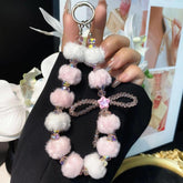 Plush Crystal Bow Cell Phone Chain Pentagram Charm Key Bag Chain
