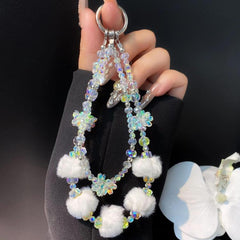 Plush Beaded Cell Phone Chain Keychain Bag Charm Crystal Double Chain Phone Case Accessories