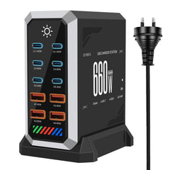 6 Type-C+4 USB Multi-Port 660W High Power Charger Gallium Nitride Desktop Charger, US Plug, UK Plug, EU Plug, AU Plug