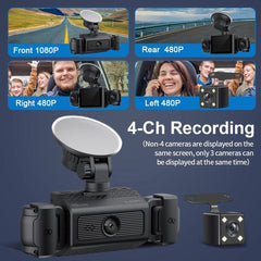 A7 1080P Dash Camera HD Night Vision Car Recorder, Front+Left+Right, Front+Left+Right+Rear