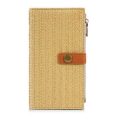 Baellerry N2348 Women Long Wallet Vintage Multi-Card Holder With Zipper Straw-Weave Texture Clutch