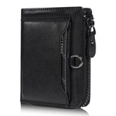 Baellerry D5124 Men Compact Wallet Vintage Waxed Leather Card Holder Multi-Card Compartment Zipper Coin Pocket