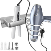 Wall-Mounted Hair Tool Organizer for Flat Iron, Blow Dryer & Curling Iron Space-Saving Aluminum Holder, Drilling Required Silver, Drilling Required Black