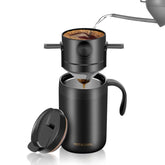 Portable Outdoor Coffee Maker Cup Stainless Steel Thermos Home Coffee Cup Drip Set, Black Cup+Drip Tray, Black Cup+Drip Tray+Spoon, White Cup+Drip Tray, White Cup+Drip Tray+Spoon
