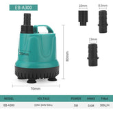 Submersible Aquarium Pump with Bottom Suction for Waste Removal, Water Change and Bottom Filtration, EB-A300 5w, EB-A600 8w, EB-A800 18w, EB-A1000 25w, EB-A1500 40w, EB-A2500 60w, EB-A4000 90w