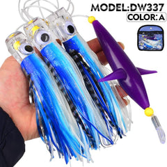 Saltwater Trolling Lure Rig Octopus Squid Skirt Lures with Spreader Bird & Weighted Lead Head Hook, PROBEROS 6inch, PROBEROS 9inch
