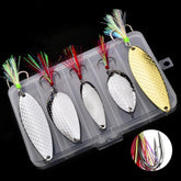 PROBEROS 5Pcs Fishing Spoons Lures Kit Metal Hard Bait Set with Sharp Blood Groove Hook & Colorful Feathers