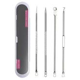 4pcs /Set Stainless Steel Blackhead Removal Needles Tweezers for Beauty Acne Treatment, Silver, Rose Gold