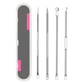 4pcs /Set Stainless Steel Blackhead Removal Needles Tweezers for Beauty Acne Treatment, Silver, Rose Gold
