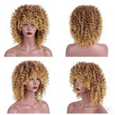 Short Afro Kinky Curly Wigs with Bangs Fluffy Synthetic Fiber Hair Wig Heat Resistant Glueless Cosplay Daily Party Wig
