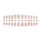 24Pcs French Tip Press on Nails Almond Gold Bowknot Fake Nails with Marble Design and Gold Wire Glossy Medium Length Glue on Nails