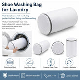 Shoe Washing Bag For Laundry Cylindrical Sandwich Mesh Laundry Bag With Durable Zipper Anti-Deformation & Protective Laundry Net, 35x21cm