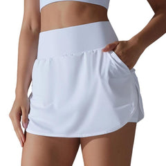 High-Waisted Form-Fitting Two-Piece Style Tennis Skirt With Back Pockets, L, XL