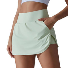 High-Waisted Form-Fitting Two-Piece Style Tennis Skirt With Back Pockets, L, XL