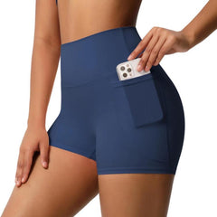 High-waisted Tight-fitting Yoga Shorts Three-quarter Length With Pockets, S