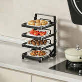 Multi-Tier Kitchen Food Preparation Rack Foldable Storage Rack, Black 4-layer Desktop, Black 5-layer Desktop, White 4-layer Desktop, White 5-layer Desktop, Black 4-layer Wall-mounted, Black 5-layer Wall-mounted, White 4-layer Wall-mounted