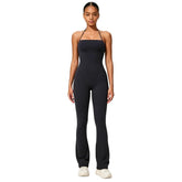 Hip-Lift Halter One-Piece Yoga Jumpsuit, Women Casual Flared Fitness Yoga Outfit, L, XL