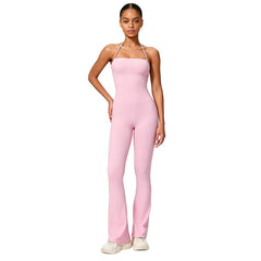 Hip-Lift Halter One-Piece Yoga Jumpsuit, Women Casual Flared Fitness Yoga Outfit, L, XL