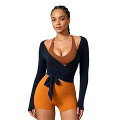 Women Long-Sleeve Slim-Fit Yoga Top, Quick-Dry Pilates Fitness Shirt Sports Cover-Up, S, M