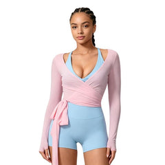 Women Long-Sleeve Slim-Fit Yoga Top, Quick-Dry Pilates Fitness Shirt Sports Cover-Up, S, M