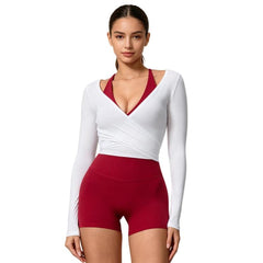Women Long-Sleeve Slim-Fit Yoga Top, Quick-Dry Pilates Fitness Shirt Sports Cover-Up, L