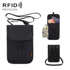 RFID-Protected Card Holder Ticket Coin Organizer Neck-Strap Passport & ID Pouch