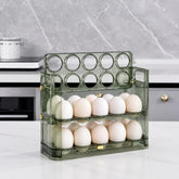 30 Eggs Holder for Refrigerator Door, 3-Tier Flip-Up Egg Storage Container with Sliding Date Tracker, Clear Space-Saving Egg Dispenser Rack