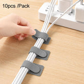 10pcs /Pack Adhesive Cable Organizer Reusable Hook And Loop Fastener Cord Keeper Strips For Appliance Under Desk Wire Management Clips, Gray