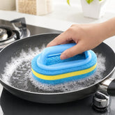 Multi-Purpose Scrub Sponge Brush With Handle Non-Scratch 3-Layer Thickened Polyester Fiber Scouring Pad For Pots, Pans, Stove