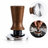 Solid Wood Handle Stainless Steel Constant Force Coffee Tamper, 51mm Threaded Bottom, 53mm Threaded Bottom, 58mm Threaded Bottom, 51mm Flat Bottom, 53mm Flat Bottom, 58mm Flat Bottom