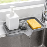 Large Silicone Sponge Holder for Kitchen Bathroom Sink 5-Degree Slanted Sink Tray with Drain Spout