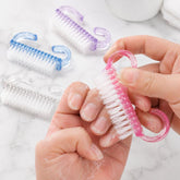 4pcs /Pack Horn Handle Nail Brush, Glitter Plastic Fingernail Scrub Brush for Dust Cleaning, Mini Manicure Hand Scrubbing Brush, 4pcs Mixed Color