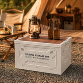Collapsible Storage Bin with MDF Wooden Lid 5-Door Open Plastic Folding Storage Box Crate for Camping & Car Trunk, 49 x 35 x 29cm, 41 x 29 x 24.5cm