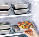 LsCook 5pcs Food-Grade Stainless Steel Food Storage Containers With Lids for Refrigerator Storage Box, 13.5x10.5x5 With White Lid