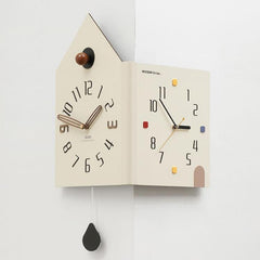wozoom Modern Corner Double Sided Wall Clock Silent House Shaped Decorative Clock, Cream White Medium, Cream White Large, Yellow Medium, Yellow Large, White Medium, White Large