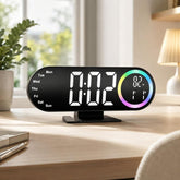 RGB Mirror Digital Alarm Clock With LED Night Light Temperature Week Display