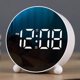 Circular LED Digital Alarm Clock Dimmable Bedside Desk Clock With Dual Alarms