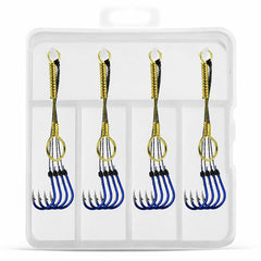 LINNHUE 4pcs /Box Carp Fishing Hooks Hand Tied High Carbon Steel Chinu Hooks With Bait Spring, No. 0.3, No. 0.5, No. 0.8, No. 1.0, No. 2.0