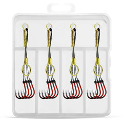 LINNHUE 4pcs /Box Carp Fishing Hooks Hand Tied High Carbon Steel Chinu Hooks With Bait Spring, No. 0.3, No. 0.5, No. 0.8, No. 1.0, No. 2.0